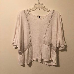 Anthropologie White and Silver Boho Crop Top